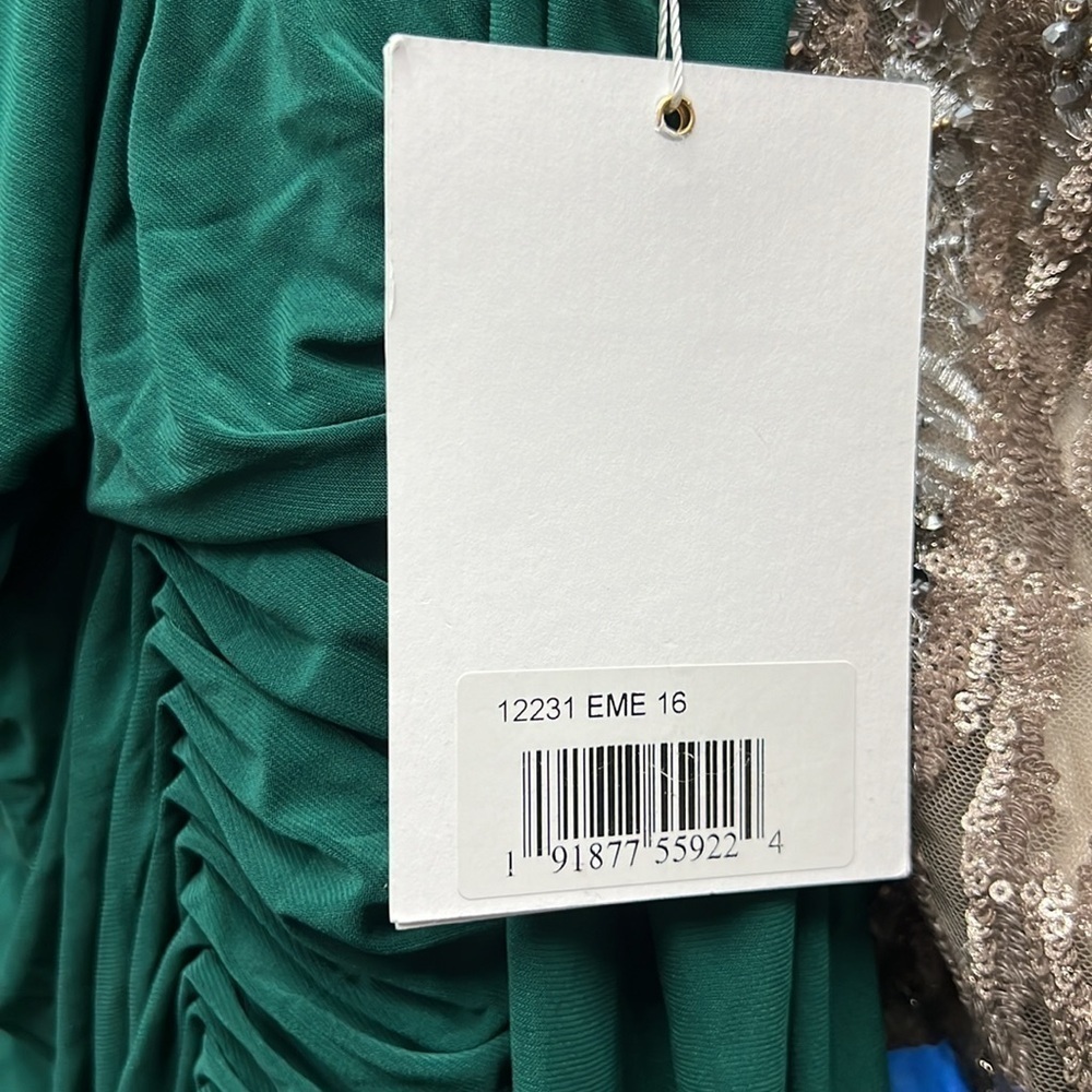 Mac Duggal 12231 NWT BEADED CUFF DROP SHOULDER FAUX WRAP GOWN - Picture 11 of 16